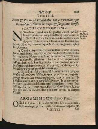 Thesis II. Panis & Vinum in Eucharistia non convertuntur per transubstantiationem in corpus & sanguinem Christi.