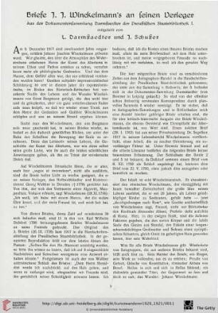 2: Briefe J. J. Winckelmann's an seinen Verleger : aus der Dokumentensammlung Darmstaedter der Preußischen Staatsbibliothek I.