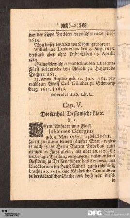 Cap. V. Die Anhalt Dessauische Linie
