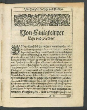 I. Von Einigkeit der Lehr und Prediger.