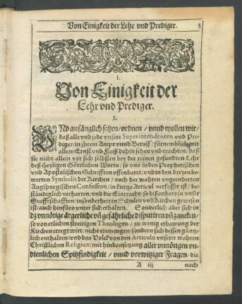 I. Von Einigkeit der Lehr und Prediger.