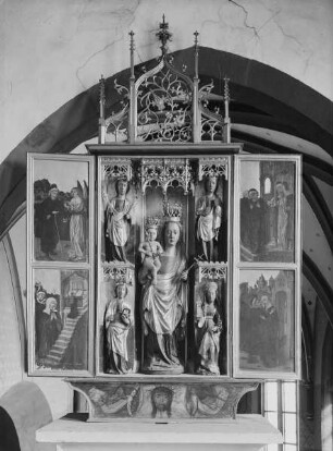 Marienaltar — Linker Flügel, Innenseite, oberes Bild: Die Verkündigung an Joachim