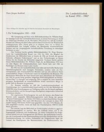 Die Landesbibliothek zu Kassel 1930-1980