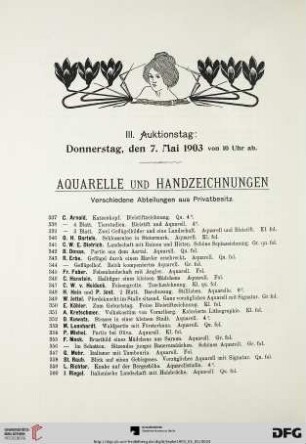 Aquarelle und Handzeichnungen. Verschiedene Abteilungen aus Privatbesitz (Nr. 337-516)