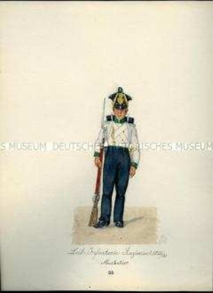 Uniformdarstellung, Musketier des Leib-Infanterie-Regiments, Sachsen, 1822/1831.
