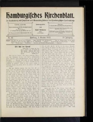 Nr. 40. Hamburg, 5. Oktober 1913. 10. Jahrgang.