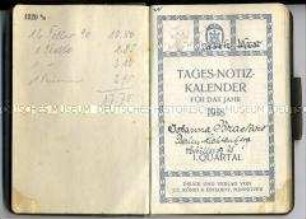 Taschen-Kalender mit handschriftlichen Eintragungen, u.a. über den Tod eines Bekannten im Krieg