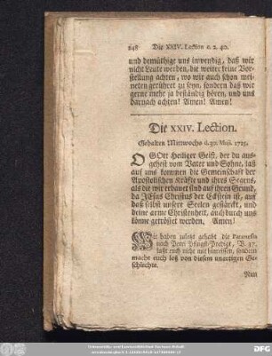 Die XXIV. Lection. Gehalten Mittwochs d. 30. Maji. 1725.
