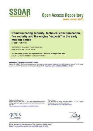 Communicating security: technical communication, fire security and fire engine "experts" in the early modern period