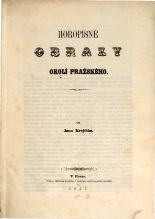 Horopisné obrazy okolí Prazského : Orographische Bilder aus der Umgegend von Prag