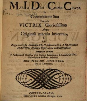 MarIa Deo ConseCrata In Conceptione Sua Draconis Victrix Gloriosissima Absque Originali macula Inventa
