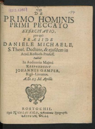 De Primo Hominis Primi Peccato Exercitatio