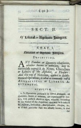 Sect. II. Of Literal or Algebxaic Integers.