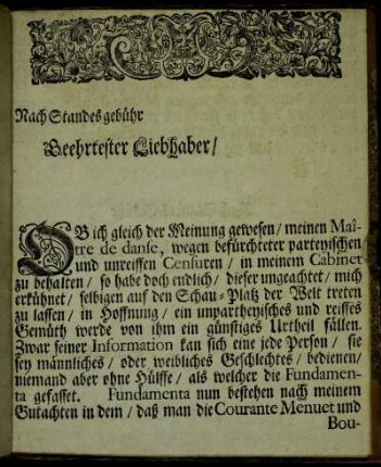 Nach Standesgebühr/ Geehrtester Liebhaber / ...