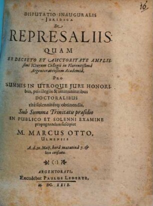 Disputatio Inauguralis Juridica De Represaliis
