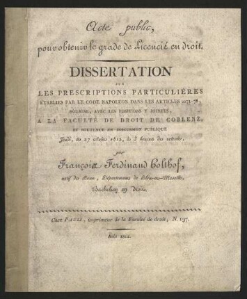 Les prescriptions particulières établies par le Code Napoléon dans les articles 2271 - 78