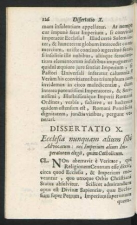Dissertatio X. Ecclesia nunquam alium sibi Advocatum : nec Imperium alium Imperatorem ...