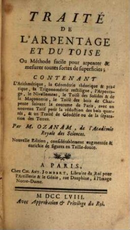 Traité de l'Arpentage et du toise
