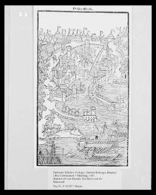 Liber Chronicarum & Schedelsche Weltchronik & Nürnberger Chronik — Stadtansicht von Rhodos: Der Hafen und die Ritterstadt