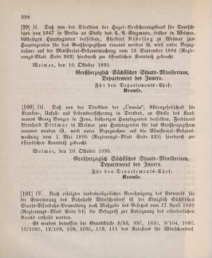 99. Minsterial-Bekanntmachung, betreffend Wechsel in der Hauptagentur der Hagel-Versicherungsbank für Deutschland von 1867 in Berlin