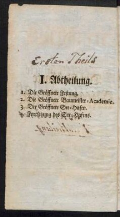 [Inhaltsverzeichnis des Sammelbandes, Ersten Theils] I. Abtheilung.