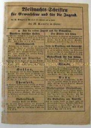Weihnachts-Schriften für Erwachsene und für die Jugend. Werbeblatt