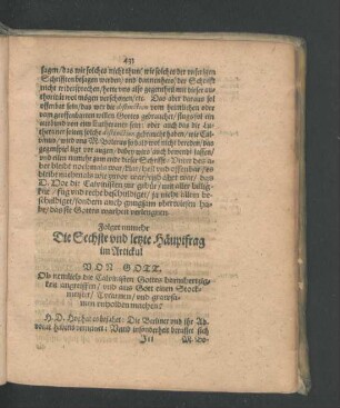 Folget numehr Die Sechste und letzte Häuptfrag im Artickul Von Gott.