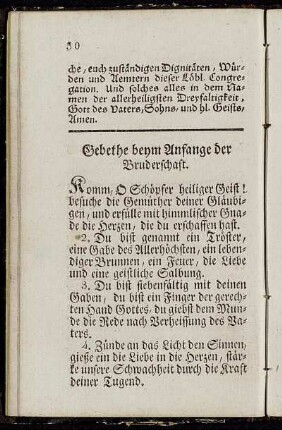 Gebethe beym Anfange der Bruderschaft.