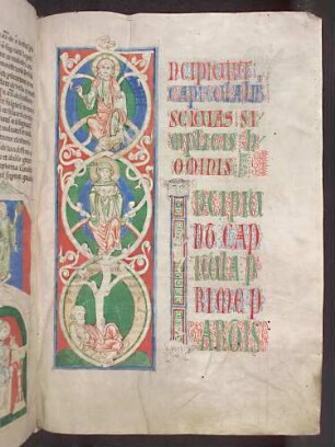 Wurzel Jesse, Initialzierseite: I(NCIPIUNT CAPITULA LIBRI SCIVIAS SIMPLICIS HOMINIS); I(NCIPIUNT CAPITULA PRIME PARTIS); Zierschrift
