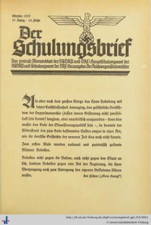 IV. Jahrgang, Folge 10: Der Schulungsbrief