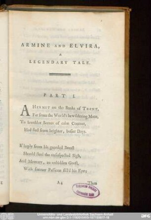 Armine And Elvira, A Legendary Tale. Part I.