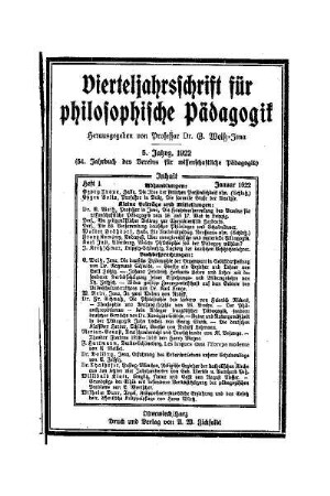 5: Vierteljahrsschrift für philosophische Pädagogik - 5.1921/1922