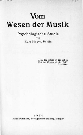 Vom Wesen der Musik : psychologische Studie