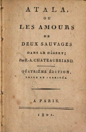 Atala, ou les amours de deux sauvages dans le désert