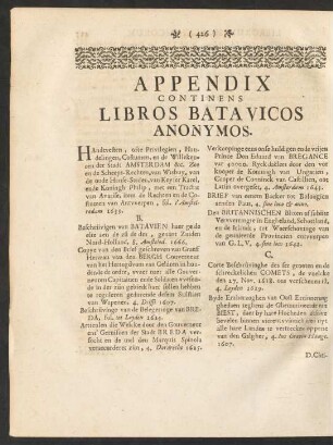 Appendix Continens Libros Batavicos Anonymos