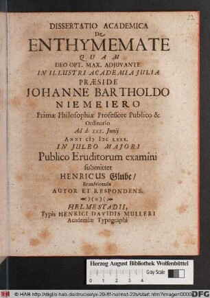 Dissertatio Academica De Enthymemate