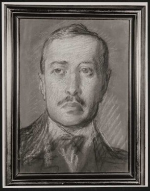 Fotografie einer Portrait-Kreidezeichnung von Hofmannsthal mit Rahmen, gemalt von Wilhelm Müller-Hofmann