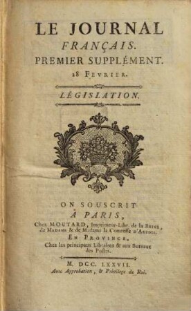 Le Journal français. 4, [4.] 1777 = Suppl.