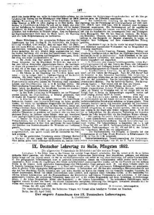 IX. Deutscher Lehrertag zu Halle, Pfingsten 1892