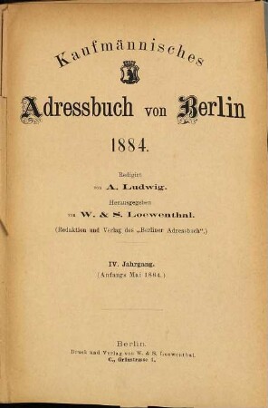 Kaufmännisches Adreßbuch von Berlin. 4. 1884