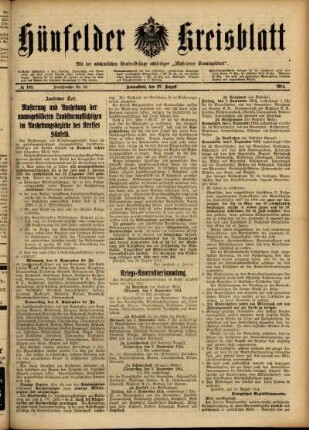 Ausgabe vom Samstag, den 29. August 1914.