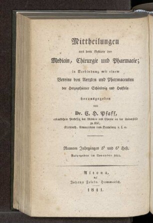 Neunten Jahrganges 5. und 6. Heft. Ausgegeben im November 1841.- Siebenten Jahrganges 5. und 6. Heft. Ausgegeben November 1841.