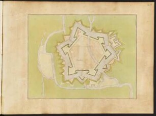 Plan der Festung Hesdin, kolorierte Handzeichnung, vor 1695