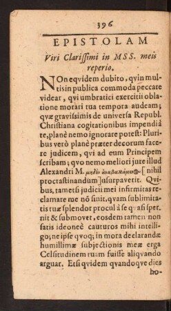 Epistolam Viri Clarissimi in MSS. meis reperio.