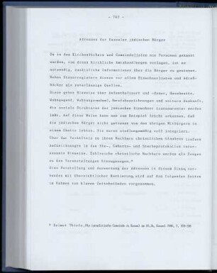 Adressen der Kasseler jüdischen Bürger