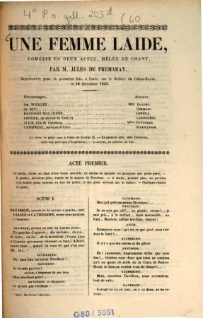Une femme laide : comédie en deux actes ; mêlée de chant