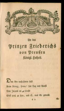 An des Prinzen Friederichs von Preussen Königl. Hoheit