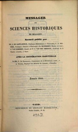 Messager des sciences historiques de Belgique. 1844