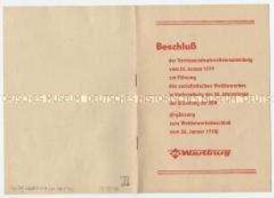 Sonderdruck mit dem Wettbewerbsbeschluss des IFA- Wartburgwerkes in Vorbereitung des 30. Jahrestages der DDR