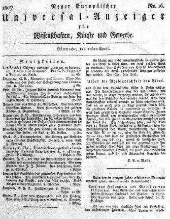 No. 16, Mittwoch, den 22. April 1807